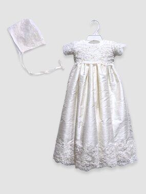 2pc Silk Gown w Lace & Beading